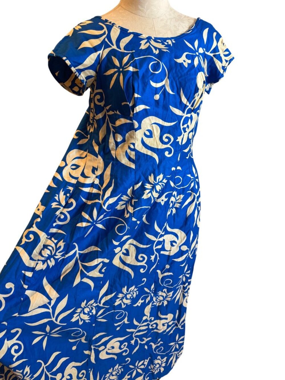 Paradise Hawaii Womens Maxi Dress Size Medium Tropical Blue Pullover Vintage - Picture 4 of 14